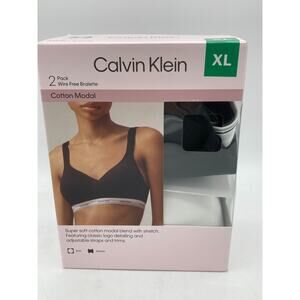 Calvin Klein Women's Cotton Modal 2-Pack Wire Free Bralette, Black/White, XL